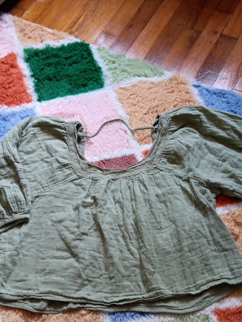 O'Neill Sage Green Cropped  Peasant Blouse